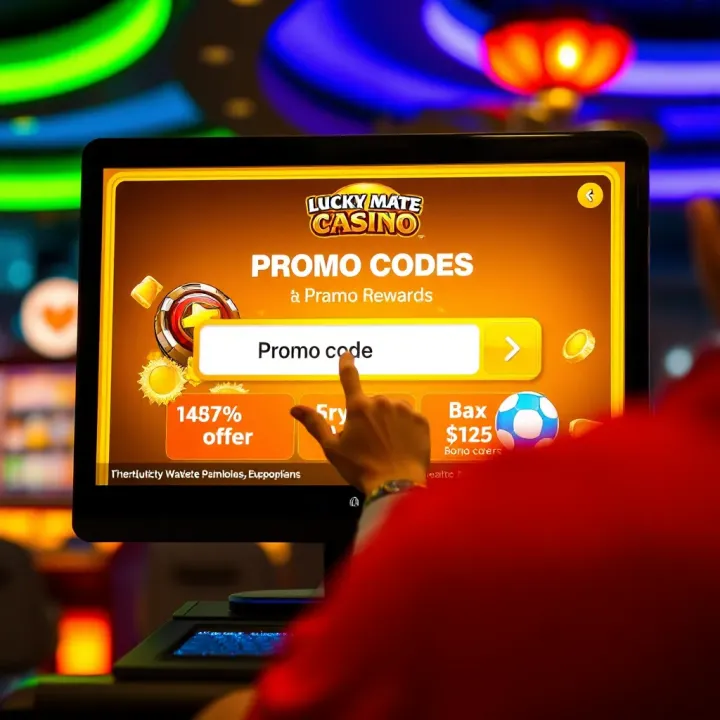 Lucky Mate Casino screen displaying promo code input field and bonus offers