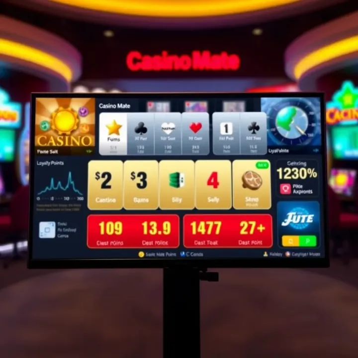 Casino Mate loyalty points displayed on a digital dashboard with a background of casino games