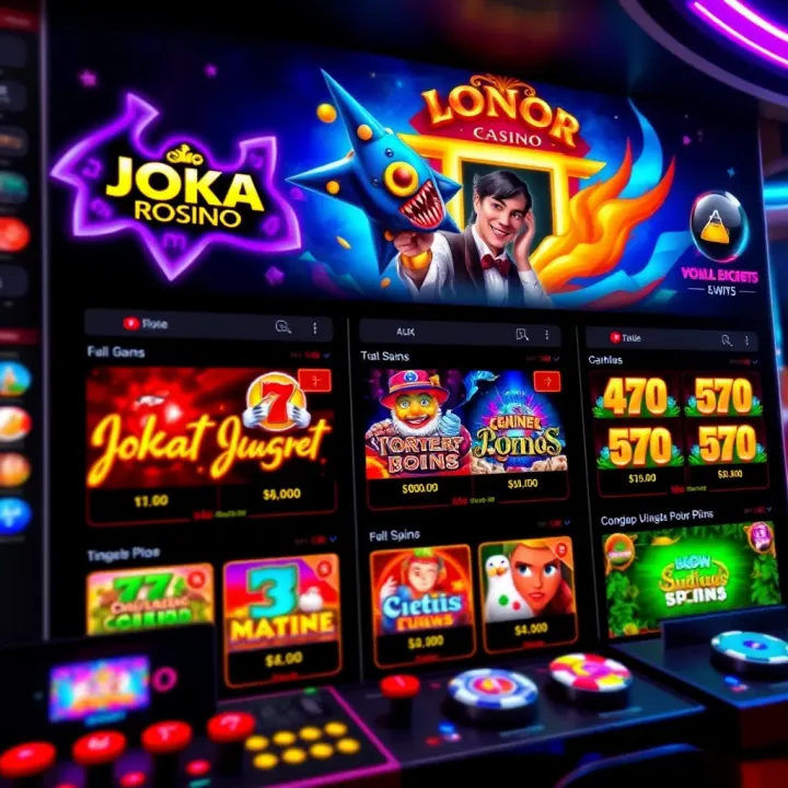A vibrant online casino interface showcasing a variety of slot games and navigation menu