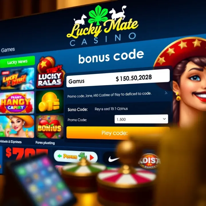 Screenshot of Lucky Mate Casino's user interface displaying game selection and bonus code entry field