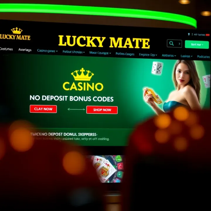 Lucky Mate Casino website showing no deposit bonus codes section