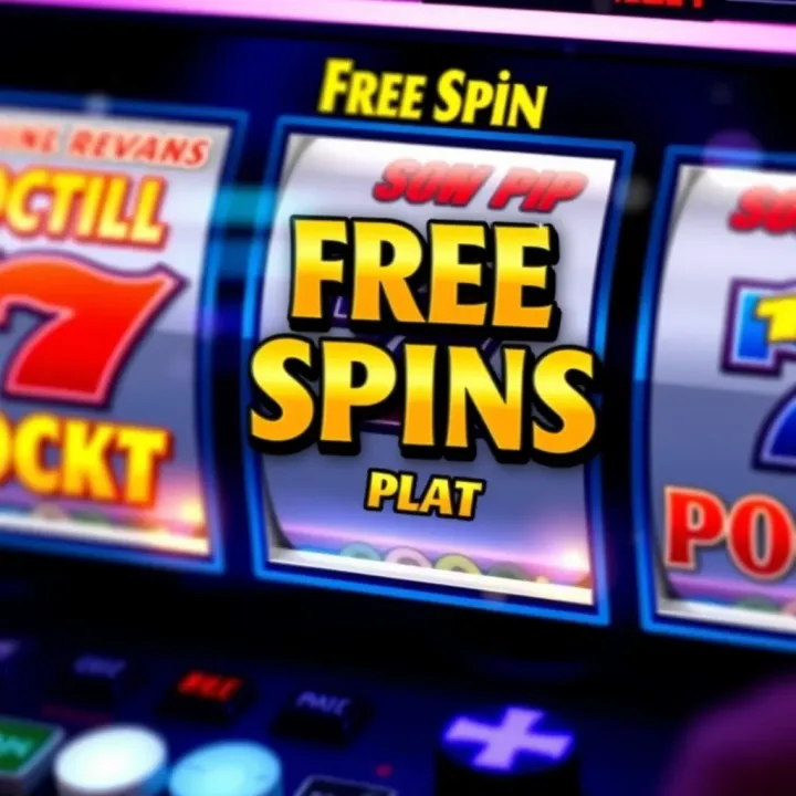 Slot machine reels displaying free spins reward on casino screen