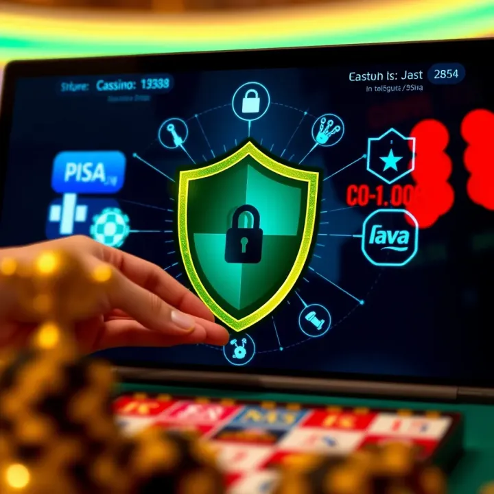 Secure online gambling transaction with digital payment icons and a shield symbolizing safety and trust