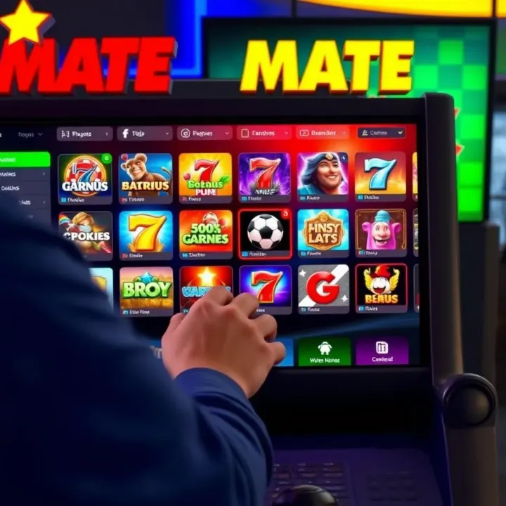 User interacting with Mate Casino interface displaying various game options and user-friendly navigation