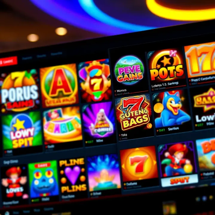 A vibrant online casino interface showcasing a variety of colorful pokies games on a digital screen