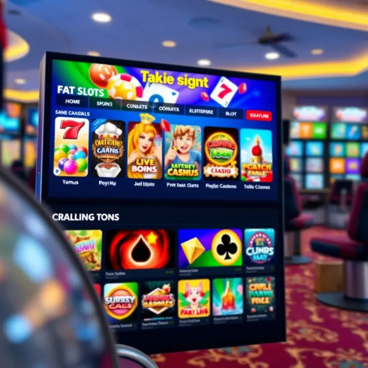 Colorful online casino interface showcasing a variety of slot games and live casino options