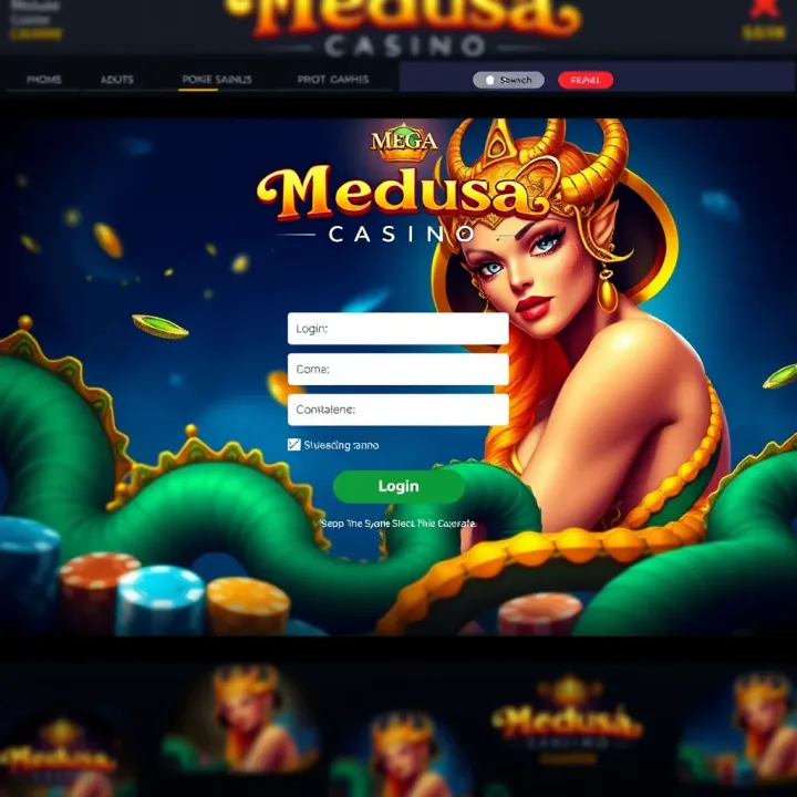 Screenshot of Mega Medusa Casino login screen showing user interface elements and login fields
