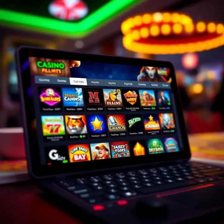 Illustration of an online casino interface displaying popular game icons and payment options on a digital device