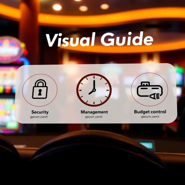 Graphic depicting responsible online gambling practices with symbols of security, time management, and budget control