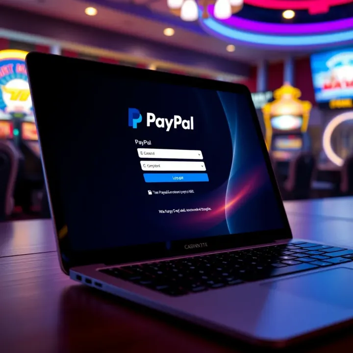 Illustration of a secure PayPal login screen on a laptop for Casino Mate transactions