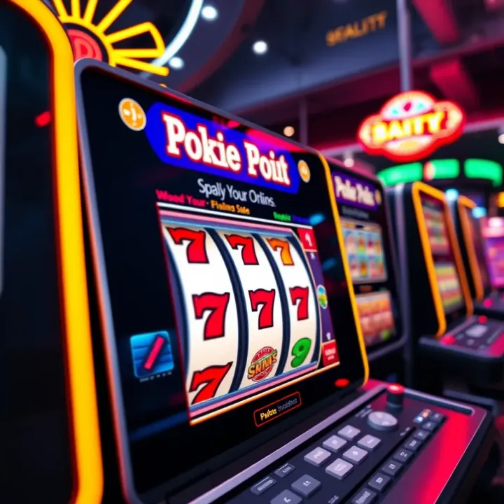 Bright and colorful online pokies interface showing reels and payout symbols