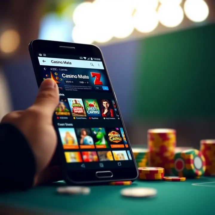 Navigating Casino Mate on Android Devices Android smartphone displaying Casino Mate homepage with colorful game icons and navigation menu