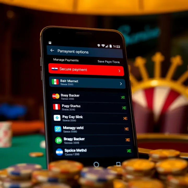 Secure payment options screen on Casino Mate app showing various transaction methods