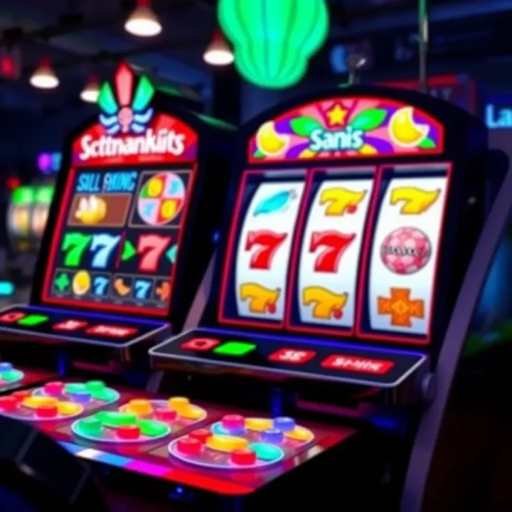 Colorful online slot machine with spinning reels and various symbols