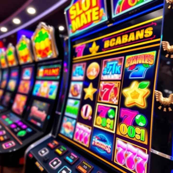 Colorful online slot game interface displaying reels with various themed symbols and vibrant graphics