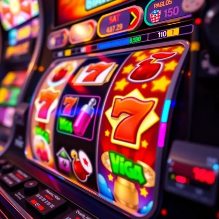 Colorful slot machine reels with various symbols representing pokies games at Vegas Slot Casino