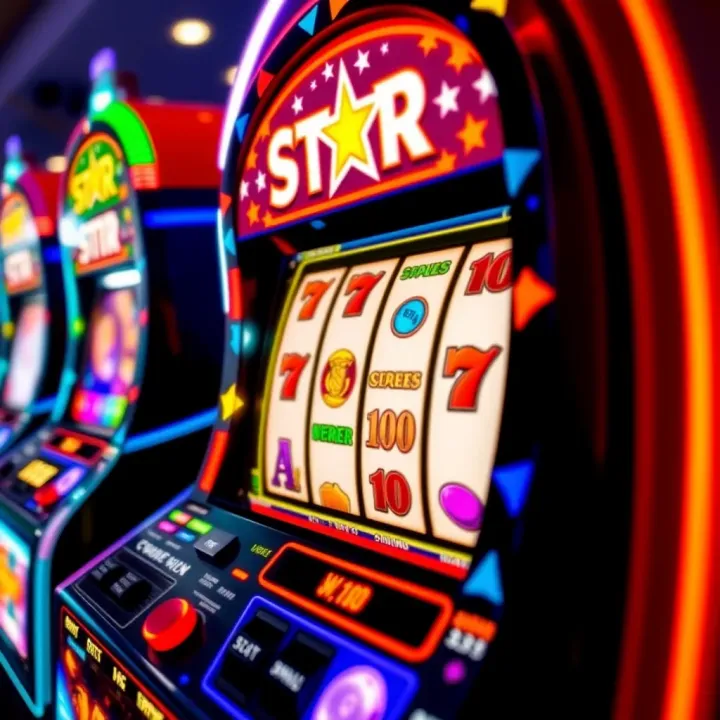 Colorful online slot machine interface with reels spinning and vibrant symbols