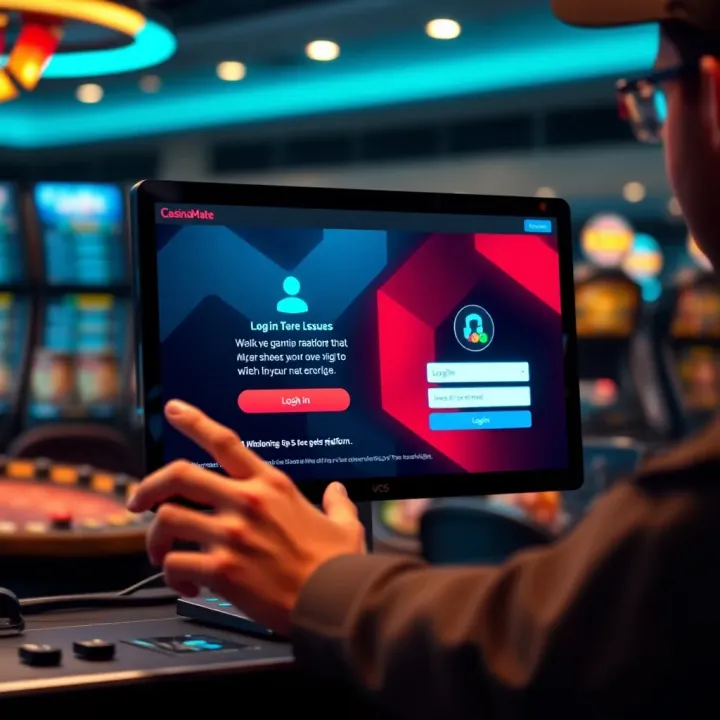 User navigating Casino Mate platform interface encountering login error message