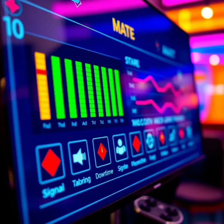 Digital interface showing casino platform connectivity status with signal bars and alert icons