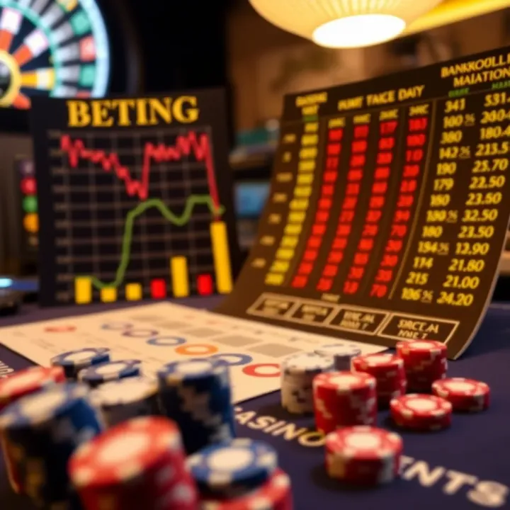 Visual representation of bankroll management strategies with charts and betting patterns