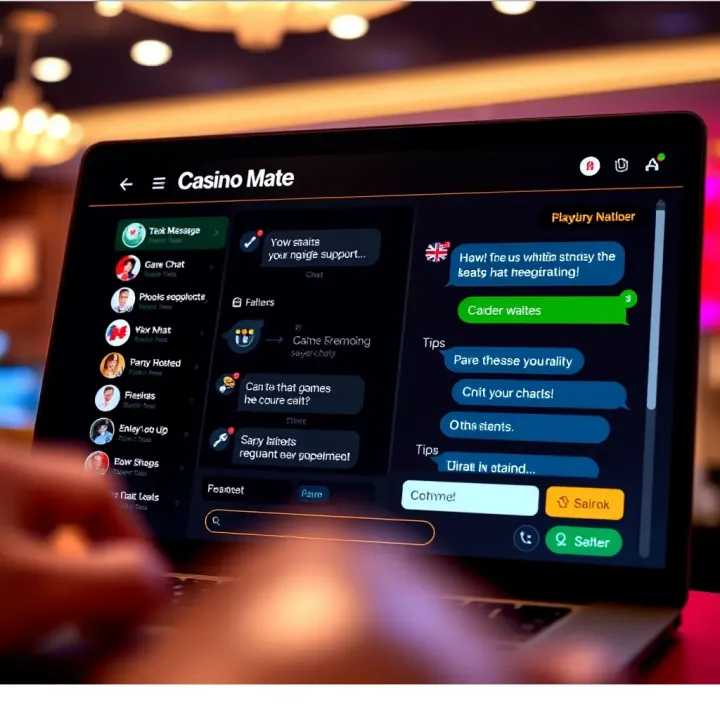 User interface of an online casino chat showing features like message exchange, support options, and tips sharing