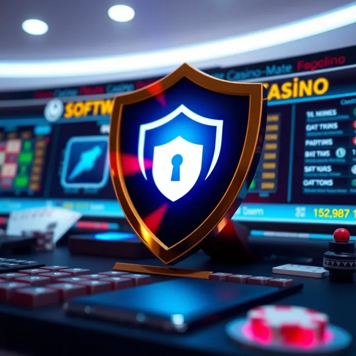Digital representation of online casino software with security shield symbol