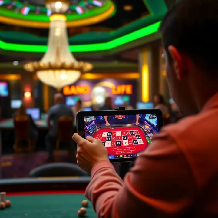 Player interacting with live casino game on a digital device showing authentic casino atmosphere