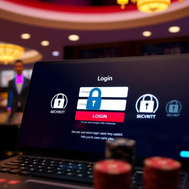 Secure online casino login with encryption symbols and digital security icons