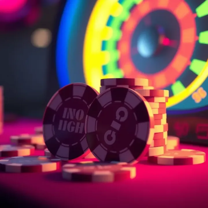 Bright casino chips glowing with neon lights symbolizing no deposit bonuses