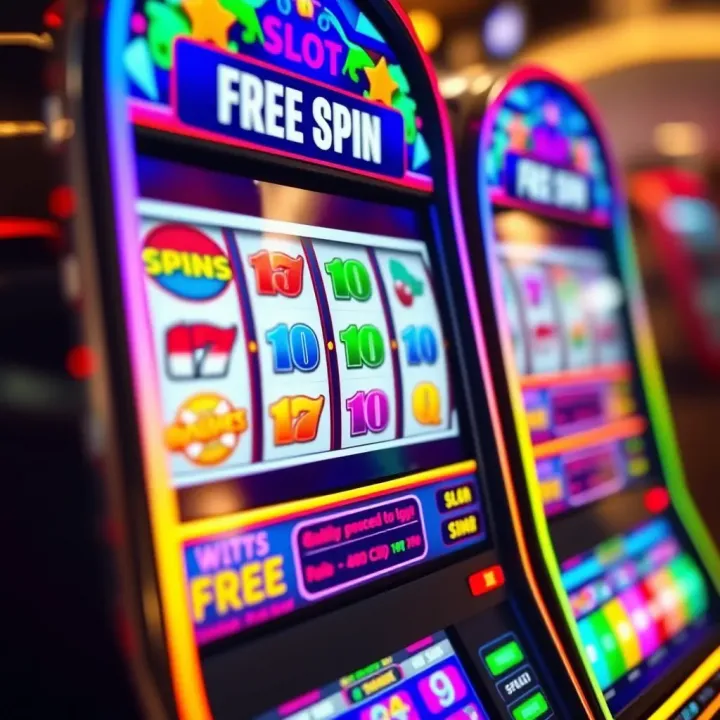 Colorful digital slot machine with free spins feature highlighted on the screen