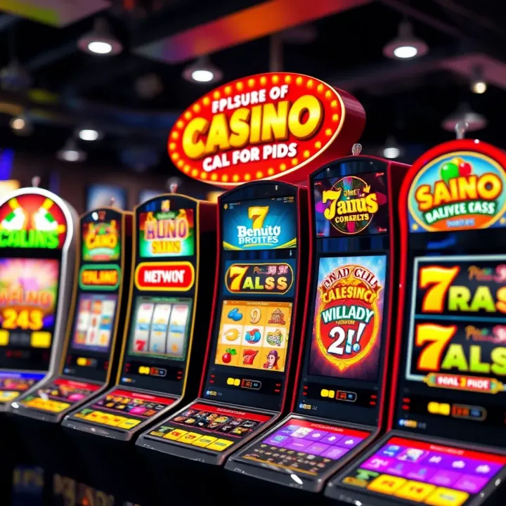 Illustration of various online slot machines showcasing colorful reels and casino symbols