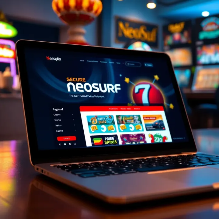 Secure online transaction with Neosurf on a laptop displaying trusted pokies site