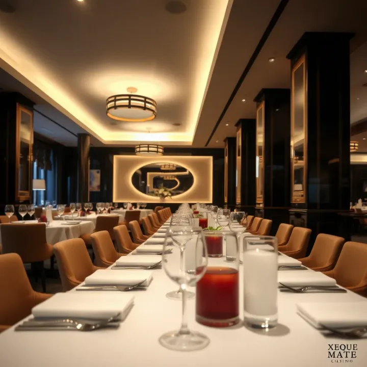 Elegant dining area with ambient lighting inside Xeque Mate Casino